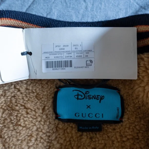 Gucci x Disney Men's Bomber Jacket Navy with Huey, Dewey and Louie Patch Size 48 - Picture 6 of 8